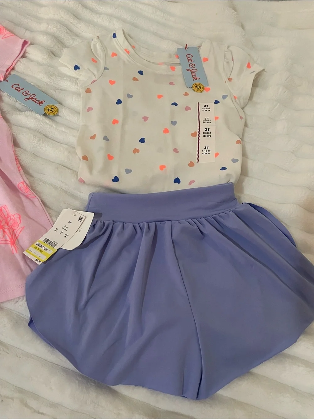 Pink Baby Dress and two t-shirt and two shorts for baby girls 3T is bundled